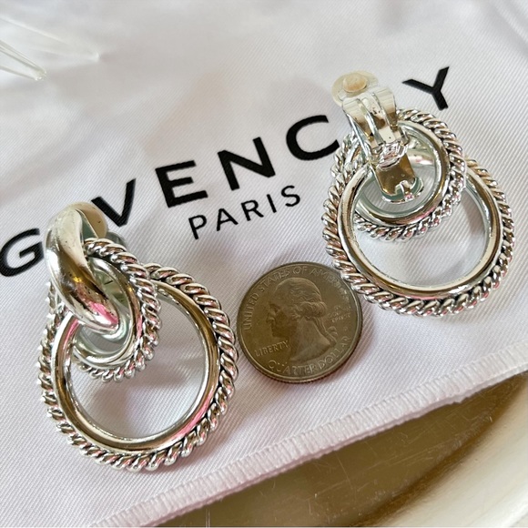 Givenchy Couture Silver Tiered Hoop Clip-On Earrings - Picture 5 of 7